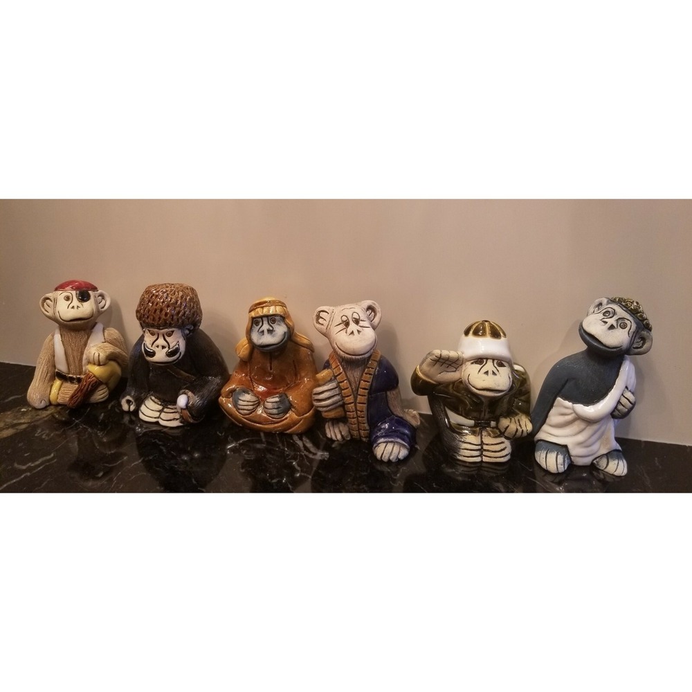 Vintage MONKEYS Chimps Ape  Porcelain Ceramic Set of 6 Marked